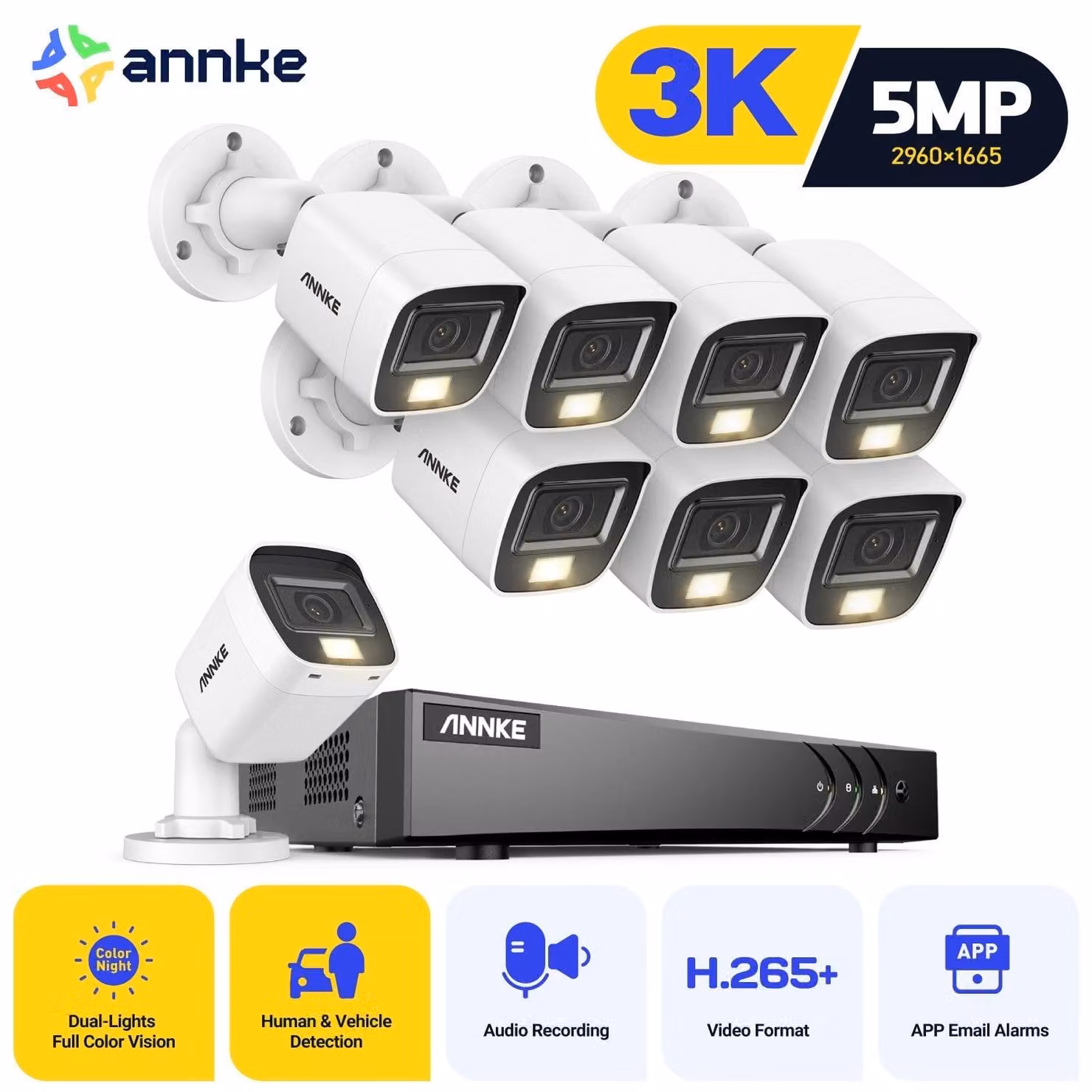 Telecamera di sicurezza - Telecamera di sorveglianza - Telecamera esterna - Telecamera CCTV - Telecamera per la sicurezza - Risoluzione HD 3K 5MP