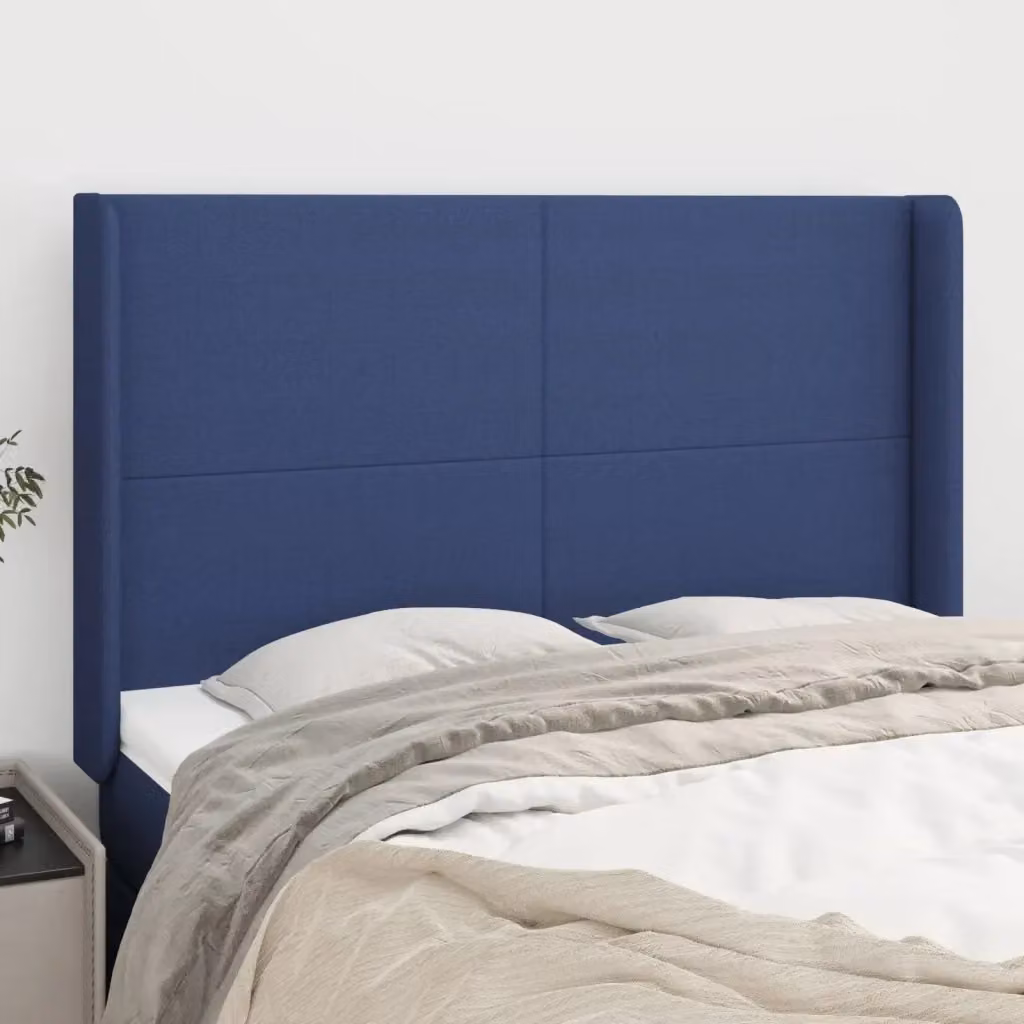 Testata ad orecchio in tessuto blu con struttura in legno di larice L: 147 cm, P: 16 cm, H: 118/128 cm – 2