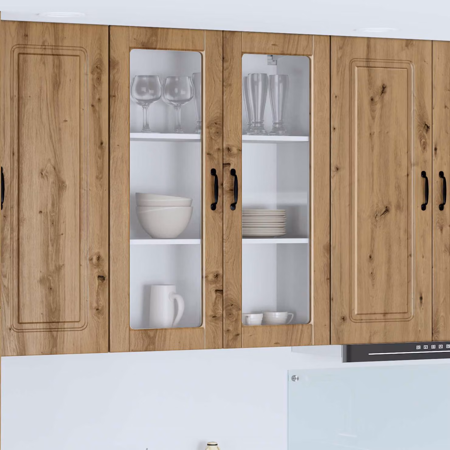 Mobile da parete vidaXL PORTO in legno e vetro, colore rovere, L: 100 cm, H: 80 cm, P: 25,78 cm