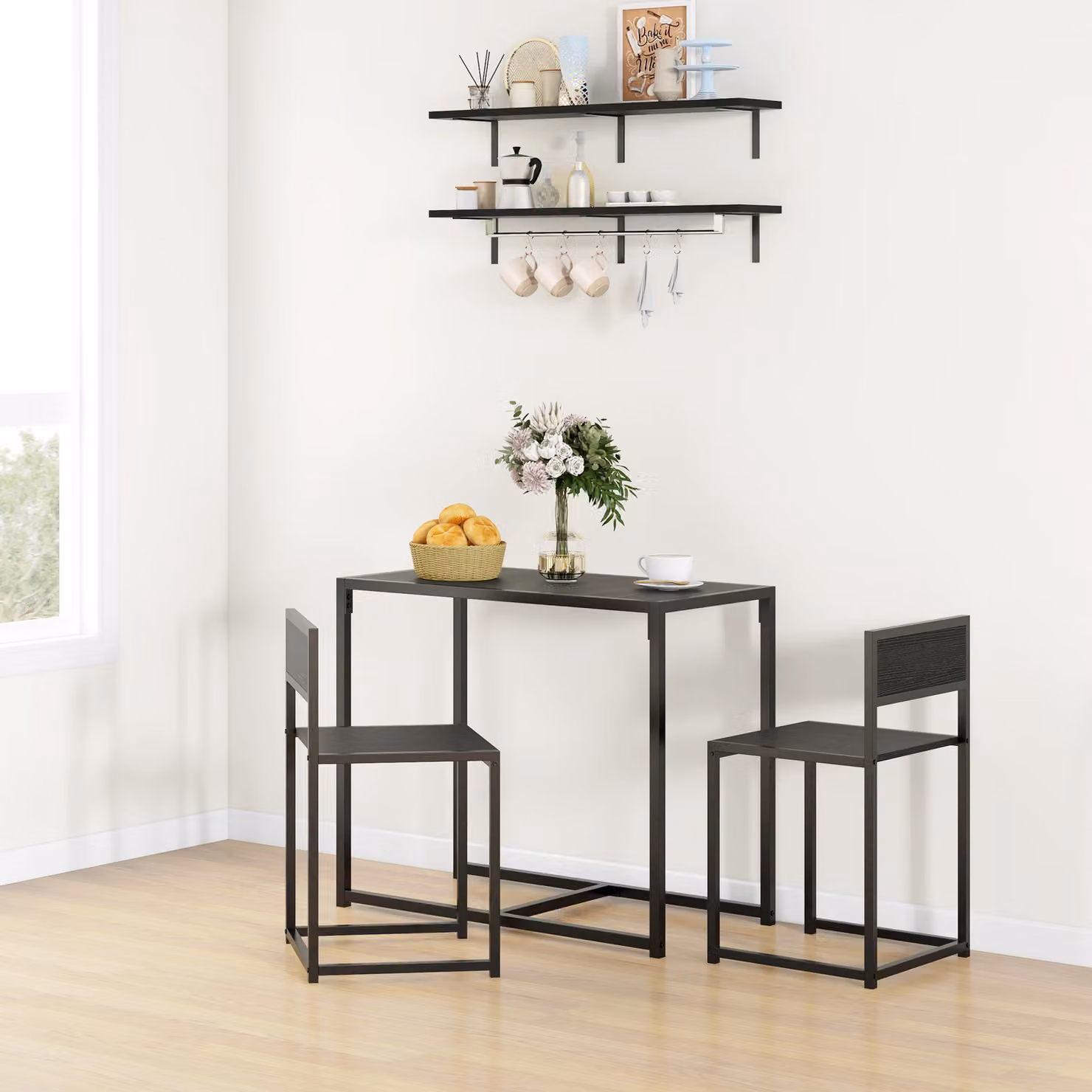 Set tavolo alto HOMCOM composto da 1 tavolo e 2 sedie, colore nero, L: 90 cm, P: 47 cm, H: 76 cm – 2