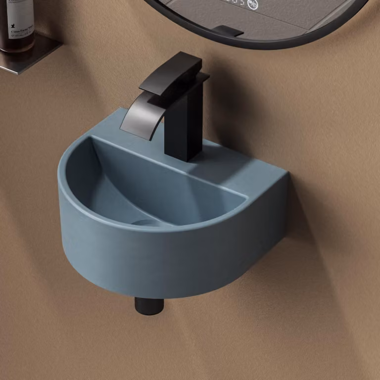 Lavabo ovale EMKE, 30,3 x 25,3 x 12,4 cm, colore pastello blu opaco