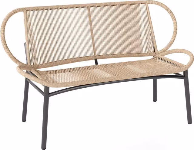 Panchina da giardino Outsunny a 2 posti in resina intrecciata e metallo, resistente alle intemperie, colore beige/marrone – 1