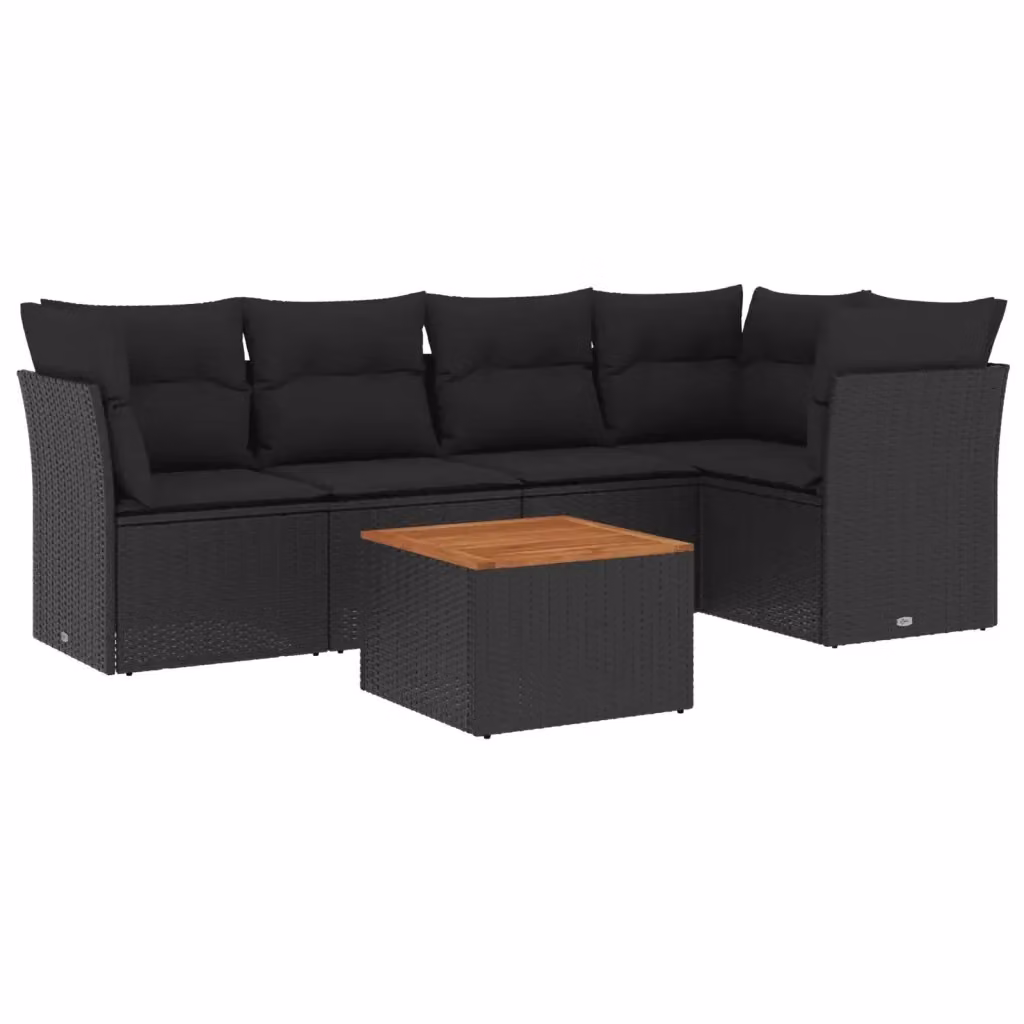 Set Divano da Giardino vidaXL 6 pz in Polyrattan Nero con Cuscini e Tavolino da Caffè – 2
