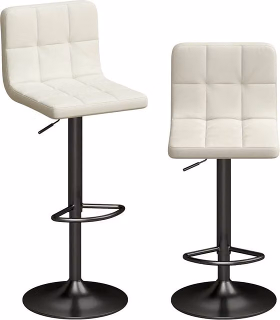 Set di 2 sgabelli da bar regolabili XYLO in pelle sintetica beige e acciaio con struttura in metallo L/P/H: 39.5 x 44 x 88-110 cm
