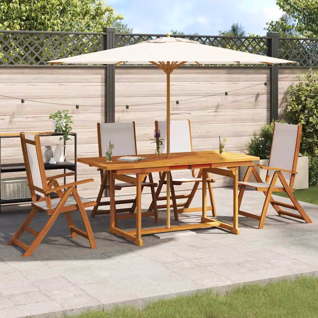 Set Pranzo da Giardino vidaXL in Legno di Acacia e Textilene, 5 Pezzi, Marrone e Grigio – 1