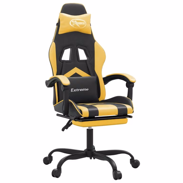 Sedia da Gaming Girevole con Poggiapiedi Nero e Oro Pelle finta