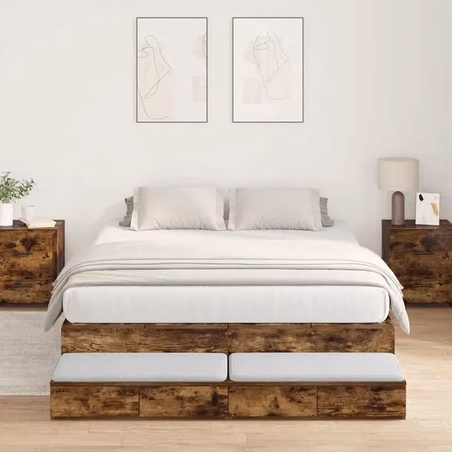 Struttura letto con contenitore con cassetto Rovere fumé 150 cm 3335649