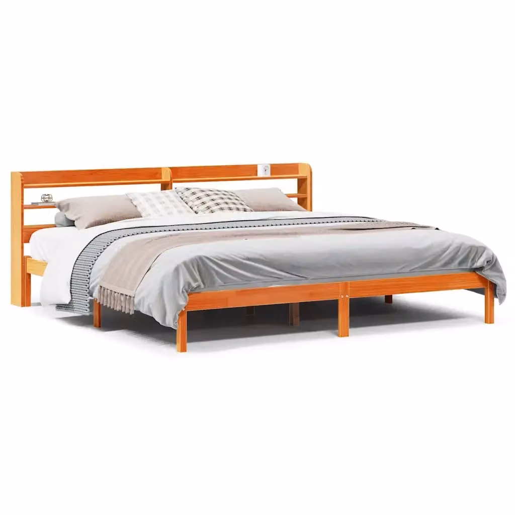 Letto con testiera in legno massello di pino stile rustico vidaXL, colore marrone cera, L: 200 cm, P: 200 cm, H: 210 cm – 2