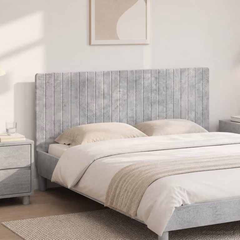 Testiera da muro vidaXL ZWOLLE moderna in legno ingegnerizzato con ripiano integrato, Grigio Cemento, L: 140 cm, H: 50 cm, P: 12,2 cm