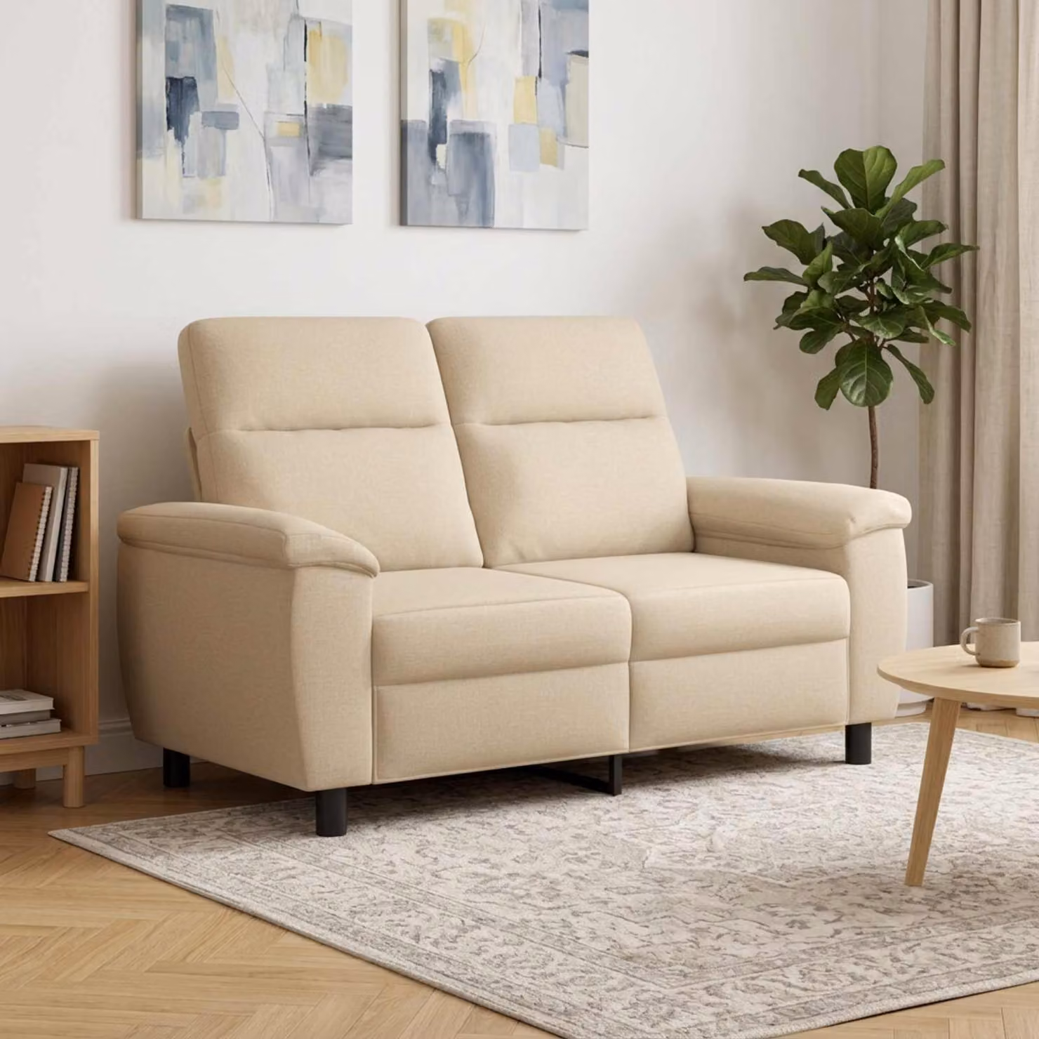 Divano moderno vidaXL in tessuto beige con struttura in metallo L/P/H: 158 x 90 x 95 cm