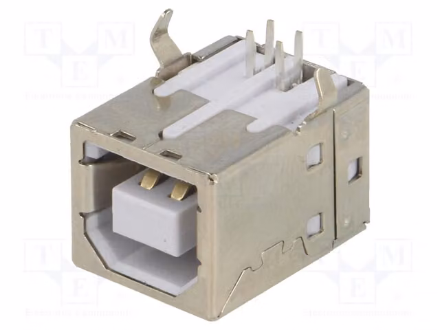 1 connettore USB B con angolo di 90°, montaggio a foro passante, 1A, USB 2.0, 4 pin, 30V, compatibile con USB e IEEE1394