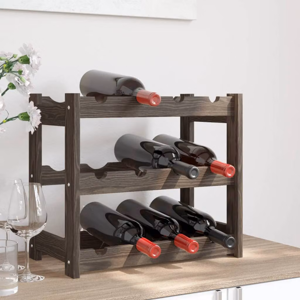 Portabottiglie vidaXL per 12 bottiglie in legno di pino massello, Grigio, L/P/H: 43 x 38 x 25 cm