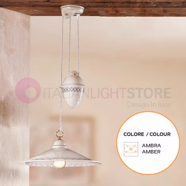 FIESOLE Saliscendi Sospensione Ceramica d. 43 Rustica Country COLORE DECORI: AMBRA