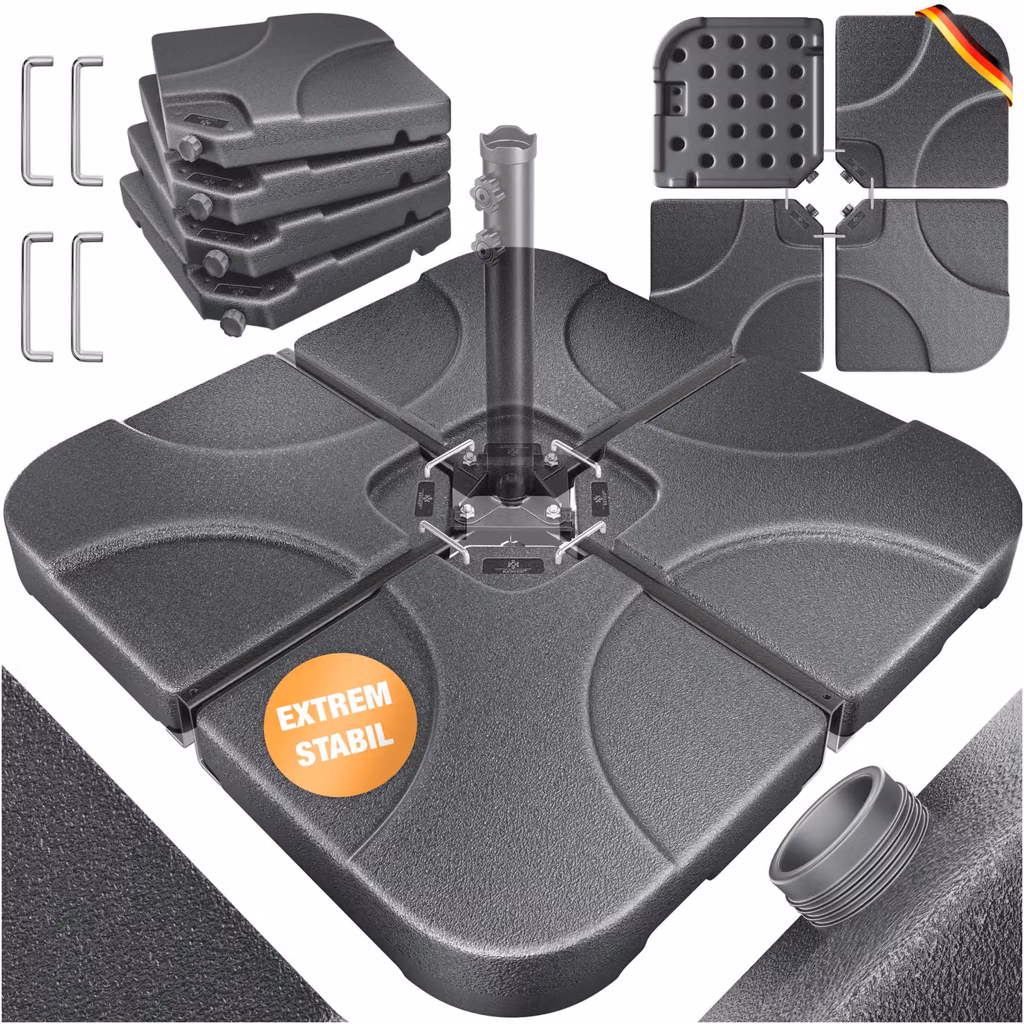 KESSER® Base per ombrellone in 4 parti Peso dell'ombrellone Base per ombrellone a braccio laterale Croce di base 60 litri / 80 kg riempibile con acqua o sabbia Incl. connettore metallico Base per ombrellone a braccio laterale in plastica