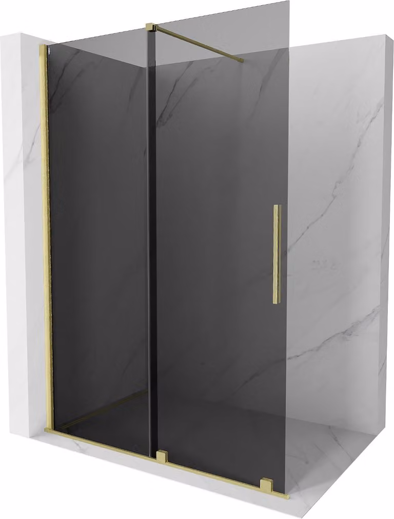 Mexen Velar parete doccia scorrevole Walk-in 150 x 200 cm, grafite 8 mm, oro spazzolato - 871-150-000-43-55