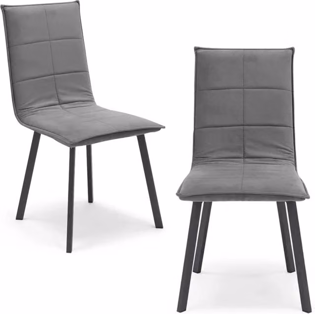 Set 2 sedie Imbottite MARILU', Base quadra in metallo, ideale per sala da pranzo, soggiorno, ufficio, sale d'attesa, tessuto trapuntato a rettangoli colore Grigio, Design moderno