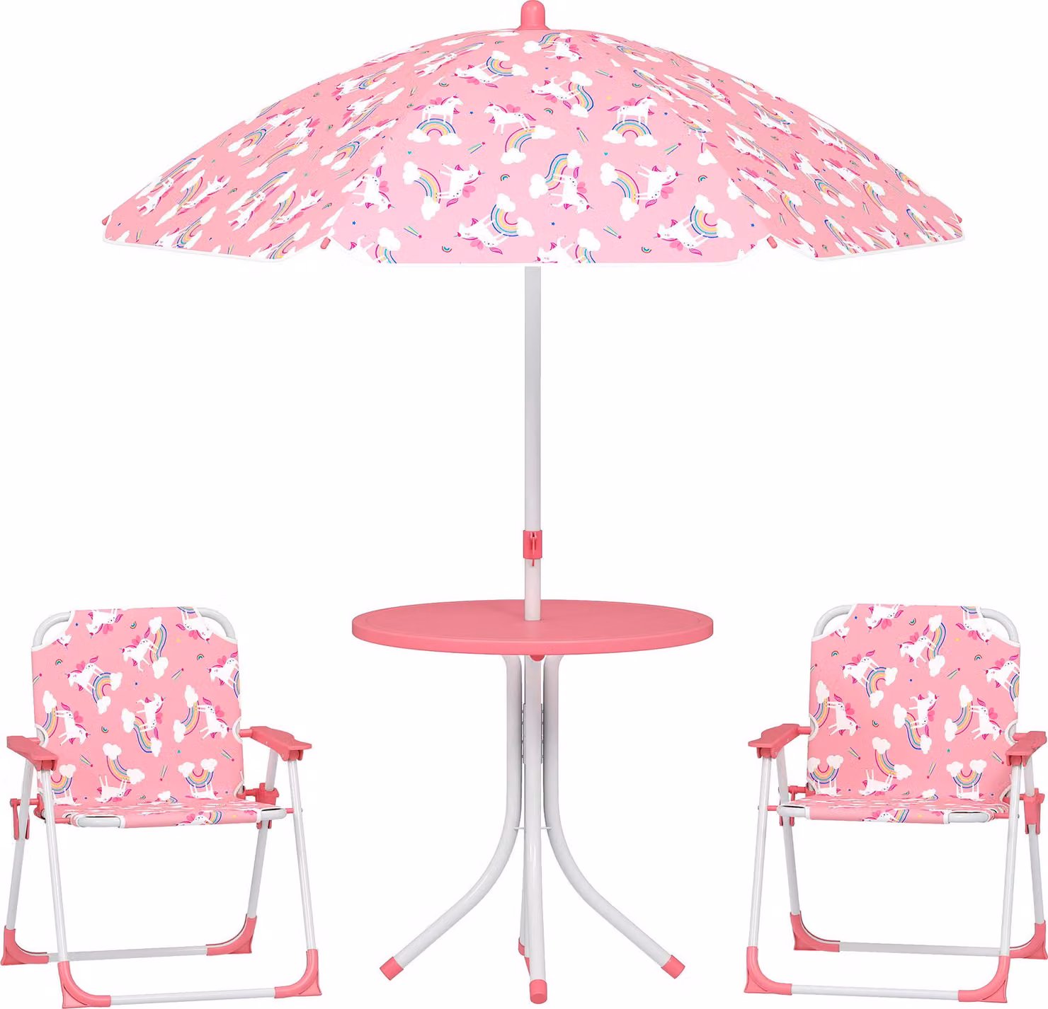 Set Tavolo e Sedie per Bambini con Ombrellone per Esterno in Acciaio Rosa
