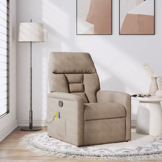 Poltrona Reclinabile Relax vidaXL in Microfibra Beige con Braccioli e Regolazione Manuale