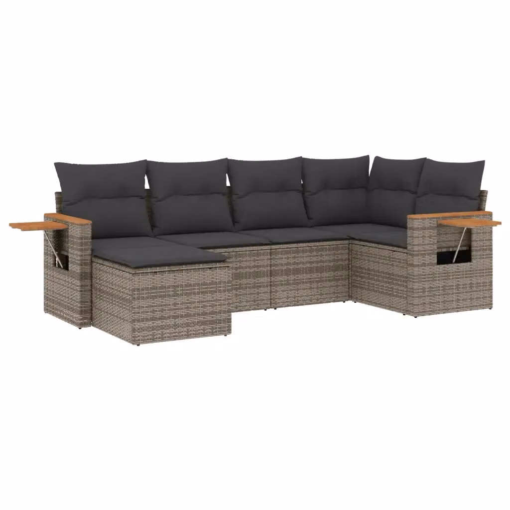 Set Divano da Giardino a L VIDAXL in Polyrattan Grigio con Cuscini, 6 Posti – 2