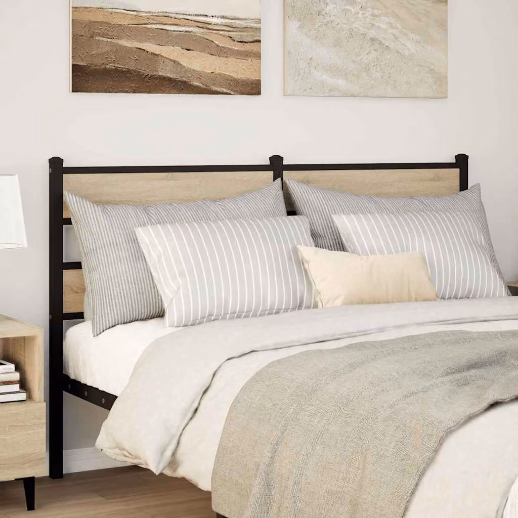Testiera di ricambio vidaXL in ferro e legno multistrato color rovere sonoma e nero, L: 140 cm