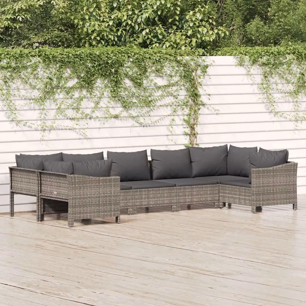 Maison Exclusive - Set Divani da Giardino 7 pz con Cuscini in Polyrattan Grigio