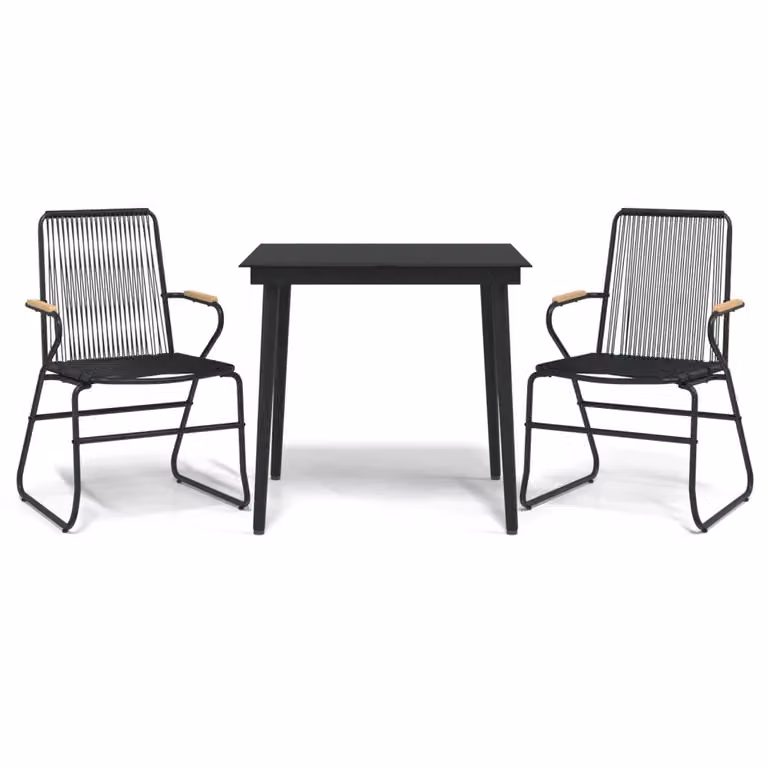 Set da pranzo da giardino moderno vidaXL in polyrattan nero con tavolo in vetro e 3 sedie