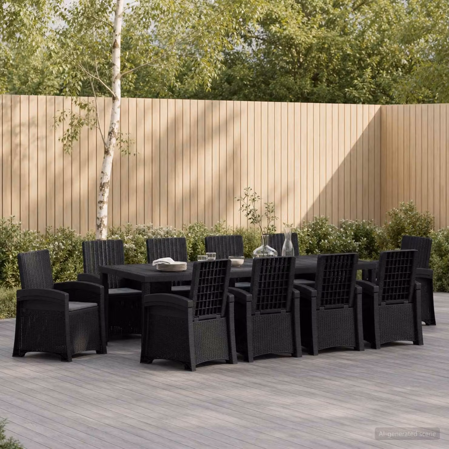 Set da pranzo per giardino e terrazza vidaXL in polyrattan moderno, 11 pezzi, colore antracite