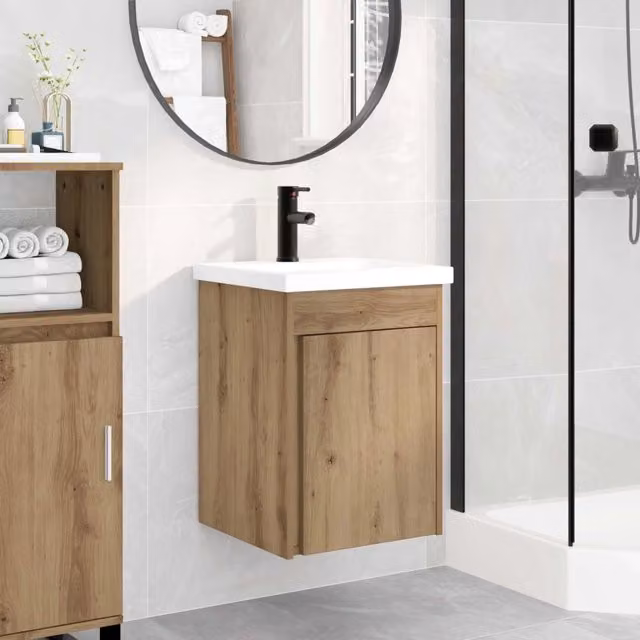 Mobile bagno moderno vidaXL in rovere con rubinetto, sospeso, L: 42 cm, P: 40 cm, H: 74,5 cm – 1