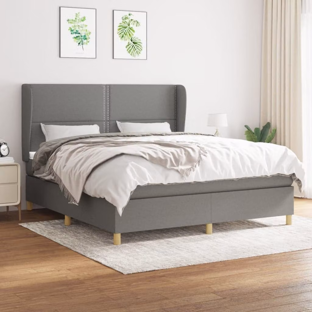The Living Store Letto a molle con materasso grigio scuro 180x200 cm in tessuto