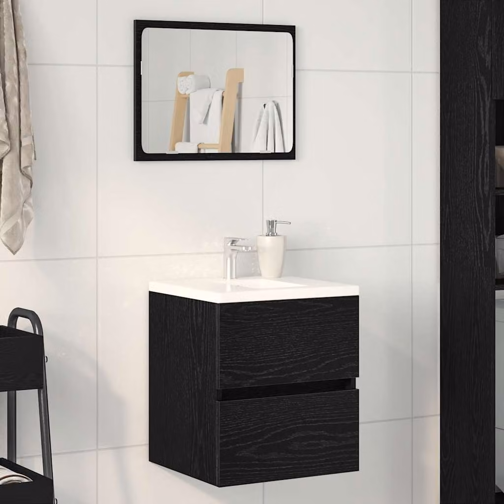Mobile Lavabo Moderno vidaXL in Rovere Nero e Legno Multistrato, L: 41 cm, P: 38,5 cm, H: 45 cm