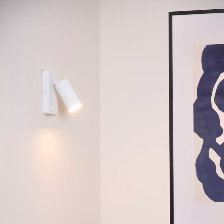 Lucide Applique Clubs, 1 luce, bianco dimmerabile, Bianco / Opale, Camera da letto, Alluminio, Faretto
