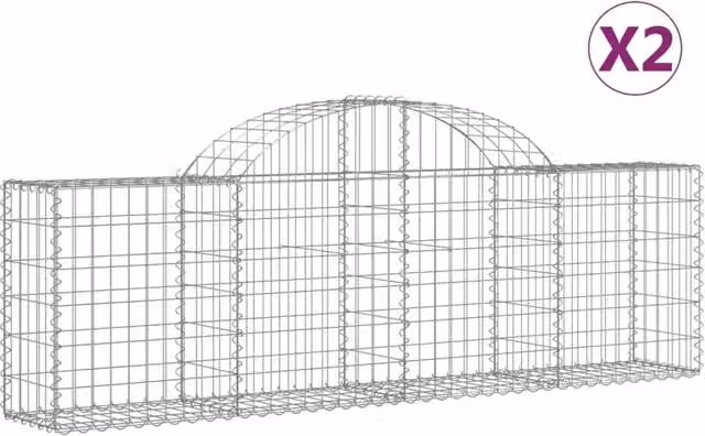 Set di 2 gabbioni ad arco per recinzione gabbia o muro di contenimento 200 x 30 x 60/80 cm ferro zincato argento 02_0041340
