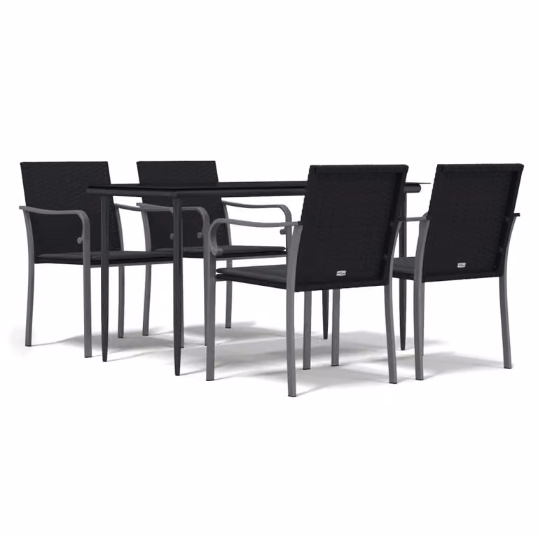 Set Pranzo da Giardino 5pz con Cuscini in Polyrattan e Acciaio