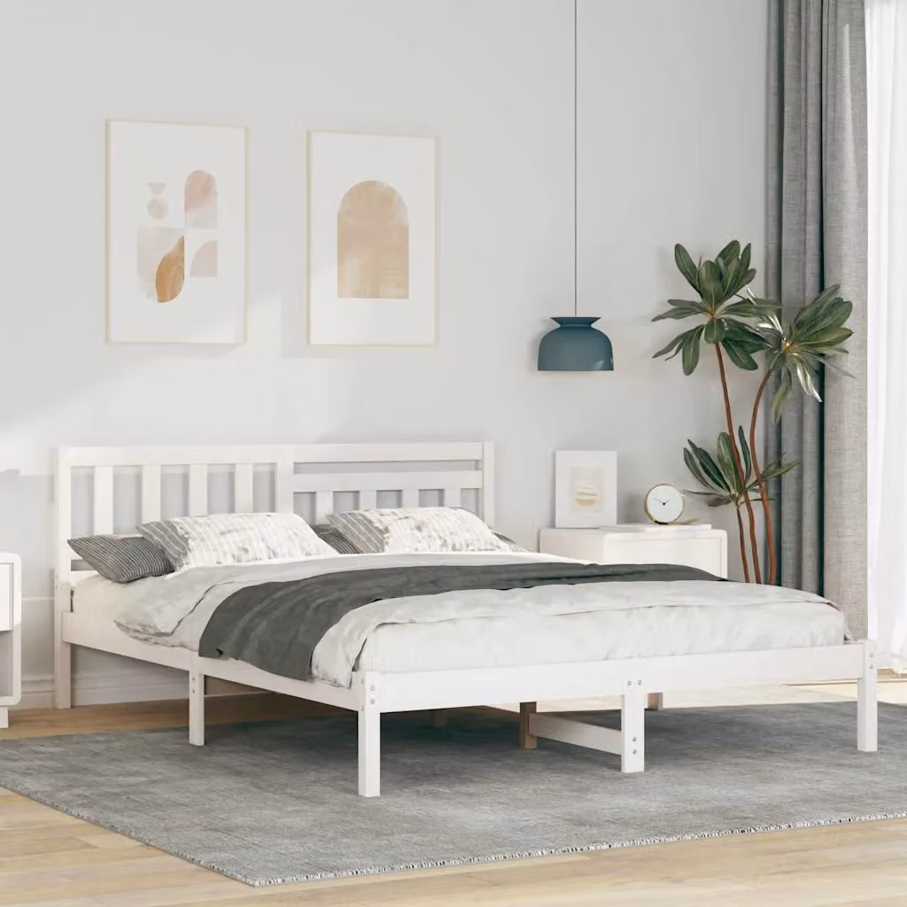 Struttura del letto moderna vidaXL in pino massello bianco, L/P/H: 160 x 200 x 80,5 cm – 1