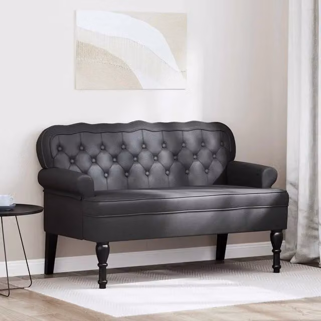 Panca Chesterfield vidaXL in pelle sintetica nera con struttura in legno L: 119,5 cm, P: 64,5 cm, H: 75 cm