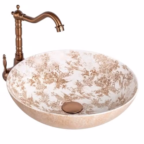 Rea - Juliana Brown Lavabo Bianco, Beige, Marrone, Motivo - 40 x 40 x 11,5 cm