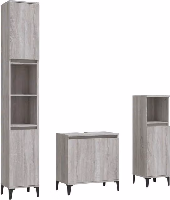 Set Mobili da Bagno | Armadio da bagno 3 pz Grigio Sonoma in Legno Multistrato