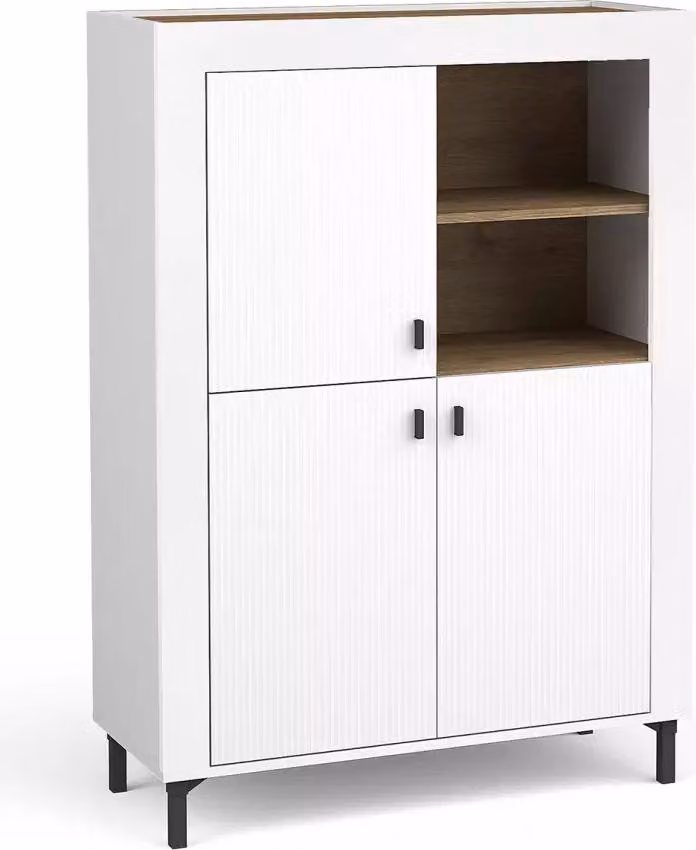 Cassettiera stretta con ante AUROVA - bianco / rovere whisky