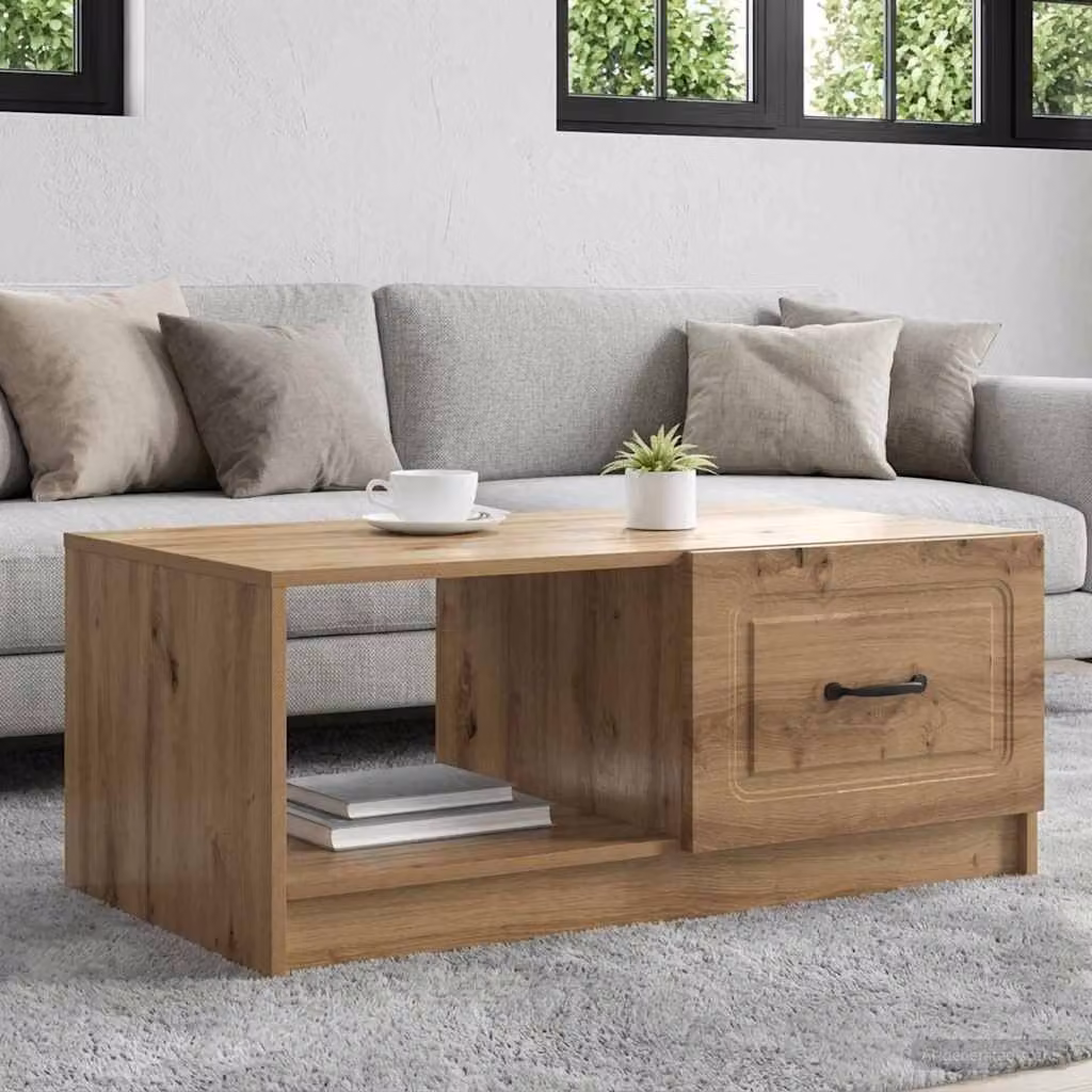vidaXL Tavolino da salotto moderno in legno color rovere, rettangolare, L 90 cm x P 50 cm x H 37 cm
