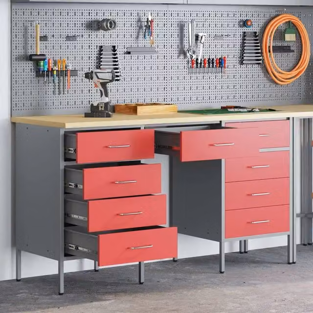 Set di 3 mobili da lavoro vidaXL in legno e acciaio, colore rosso – 1