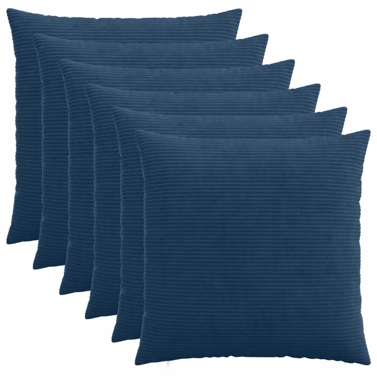 Set di 6 federe vidaXL HEERLEN in velluto a coste blu navy, L 65 cm x P 65 cm