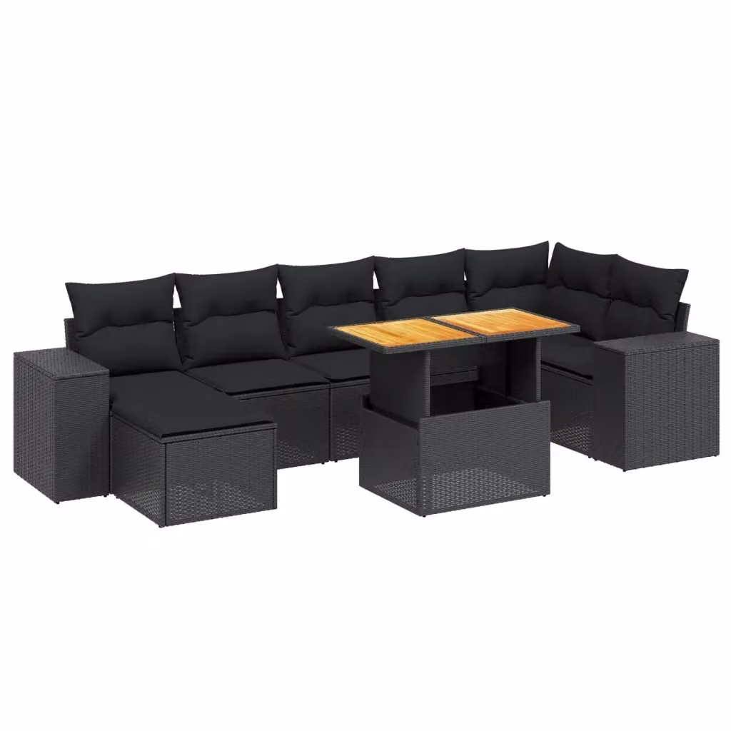 vidaXL Set Divani da Giardino in Polyrattan Nero con 8 Pezzi e Cuscini Imbottiti – 2