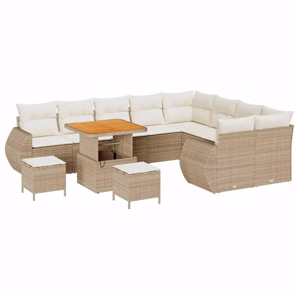 Set Divano da Giardino vidaXL 12 Posti a Forma di L con Tavolino e Pouf Beige e Bianco – 2