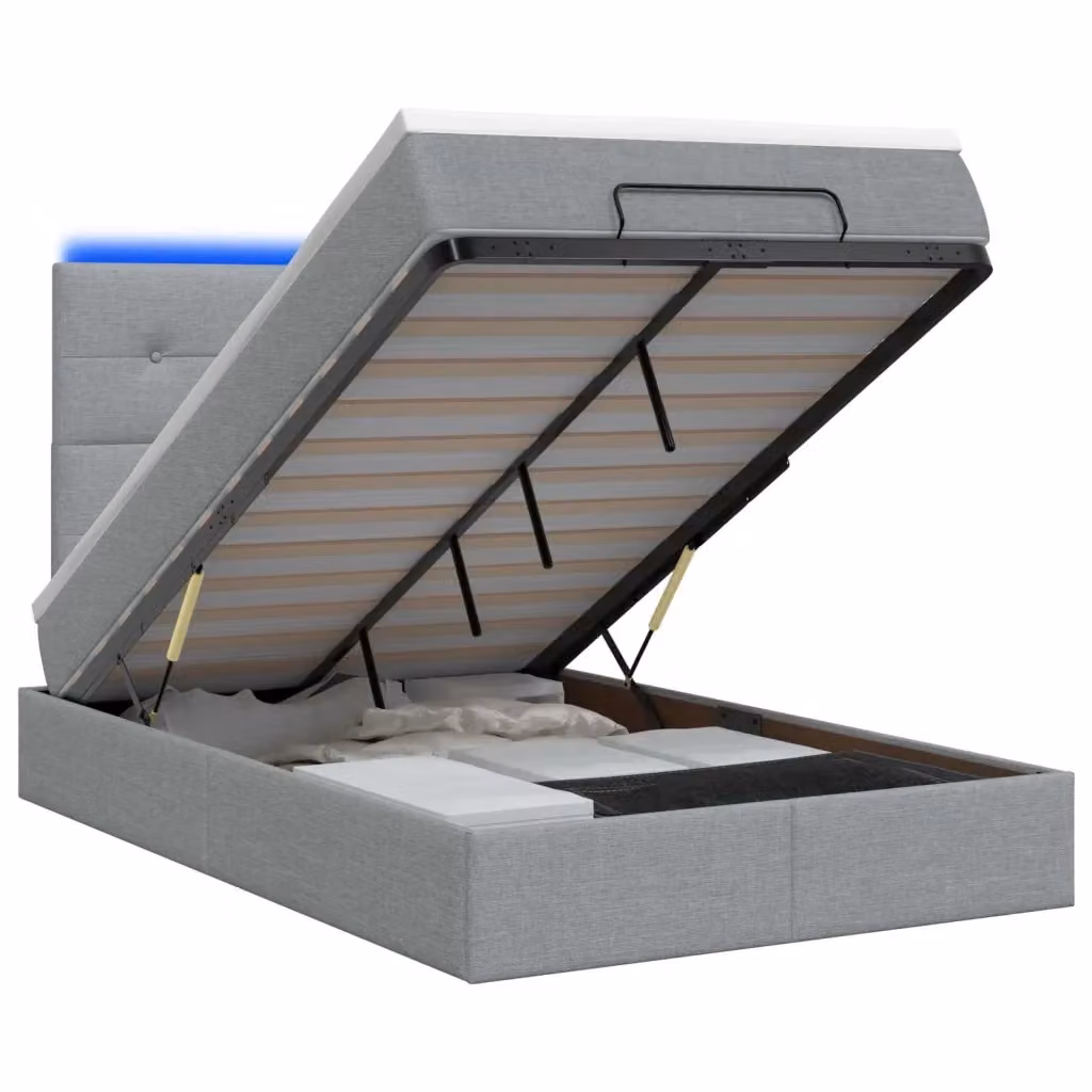 Letto Ottomano con Materasso Ibrido e Illuminazione LED vidaXL Grigio e Bianco L/P/H: 200 x 120 x 88 cm – 2