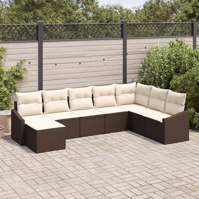 Set Divano da Giardino vidaXL 8 pz a Forma a L con Cuscini, Marrone e Beige