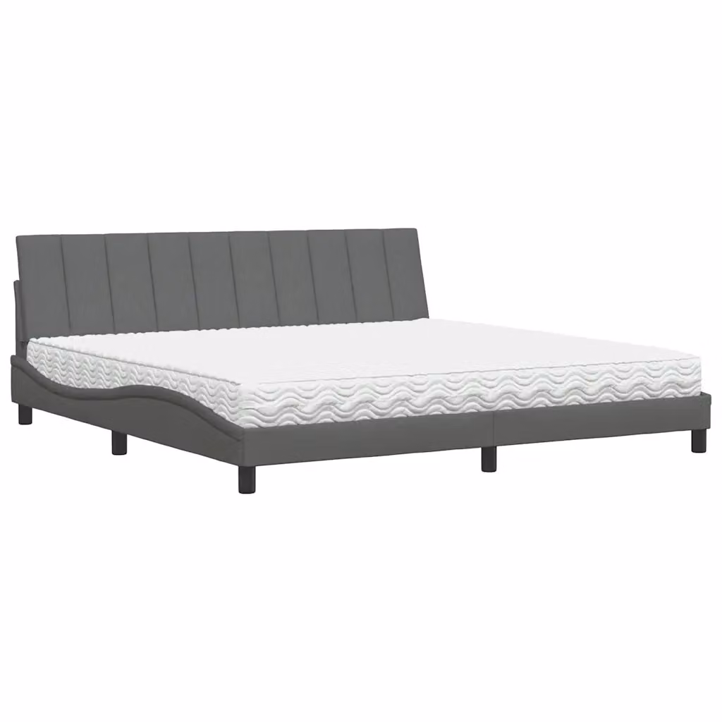 Letto con Materasso Hanko vidaXL in Tessuto Grigio e Bianco L/P/H: 200 x 200 x 74,5 cm – 2