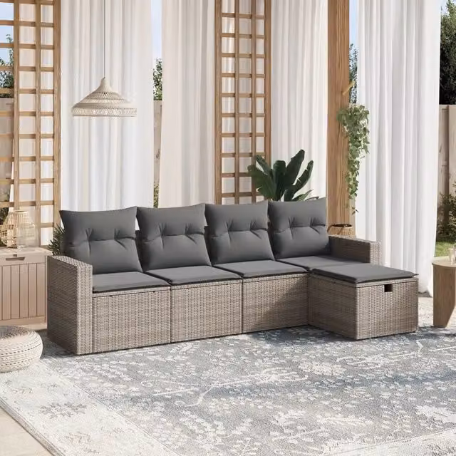 Set Divano da Giardino 5 pz con Cuscini Grigio in Polyrattan 3263466