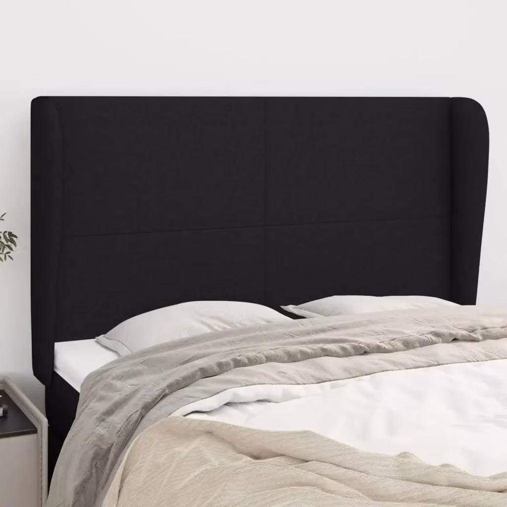 Testiera ad orecchio in tessuto nero con struttura in legno di larice L: 147 cm, P: 23 cm, H: 118/128 cm – 2