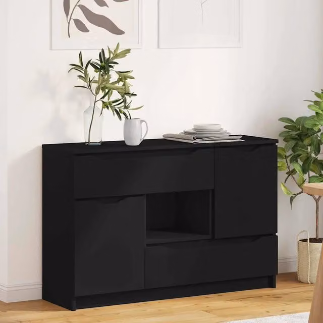 Credenza Buffet con Cassetto vidaXL Nero Moderno in Legno Multistrato L: 100 cm, P: 30 cm, H: 65,5 cm