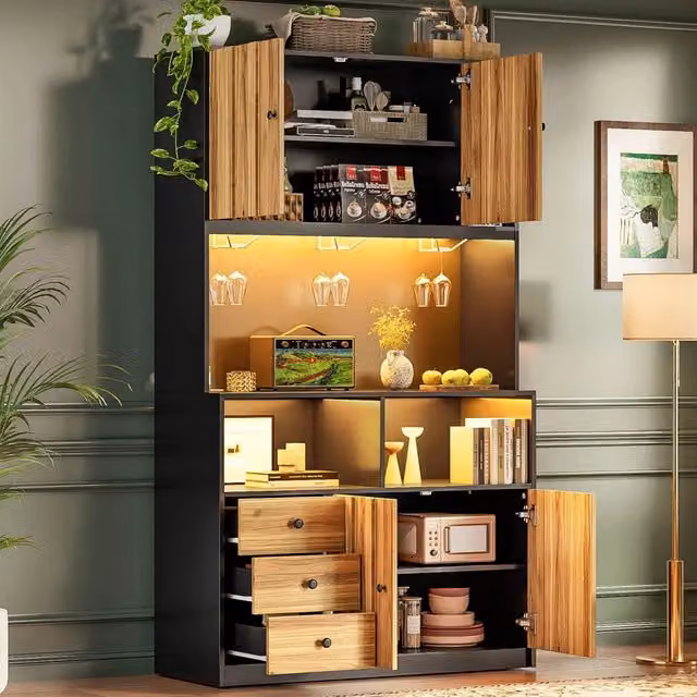 Mobile da cucina alto ¨C Minimal ¨C 180cm, con LED, presa elettrica, portavino e vetrina per cucina e sala da pranzo